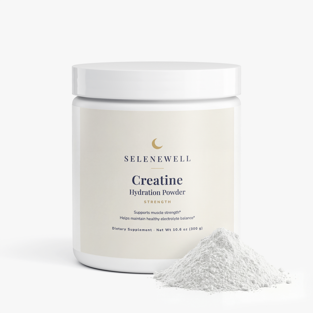 Creatine Hydration Powder tub beside a small pile of loose powder