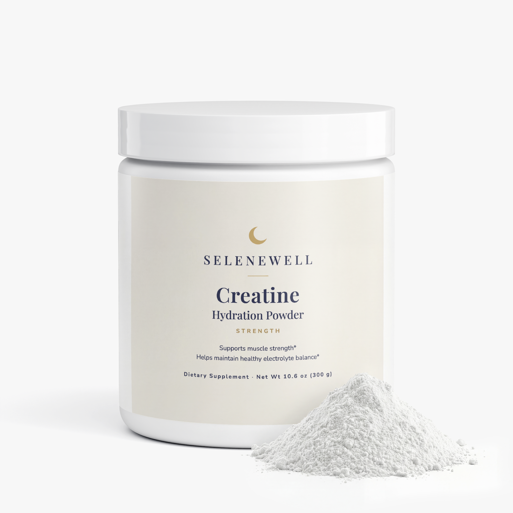 Creatine Hydration Powder tub beside a small pile of loose powder