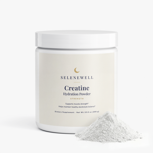 Creatine Hydration Powder tub beside a small pile of loose powder