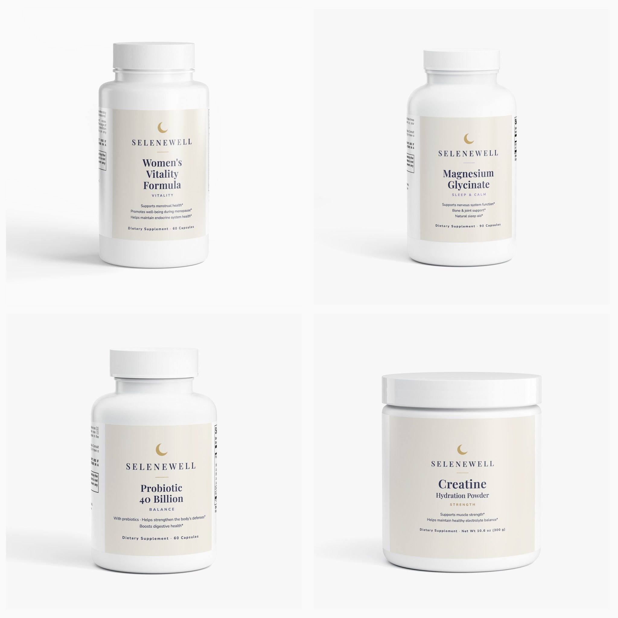 The Full Rhythm bundle: Women's Vitality Formula, Magnesium Glycinate, Probiotic 40 Billion and Creatine Hydration Powder