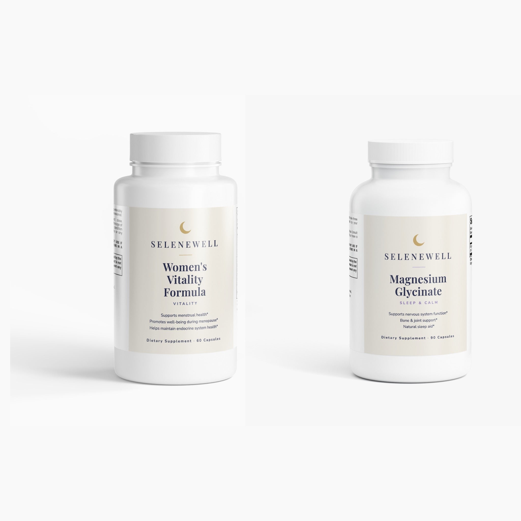 The Night Ritual bundle: Women's Vitality Formula and Magnesium Glycinate bottles side by side
